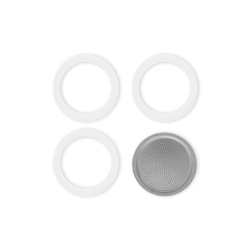 Morgenheld Lot De 3 Joints Silicone + 1 Filtre Inox - Pour Cafetières Expresso 4 Tasses, Qualité Alimentaire