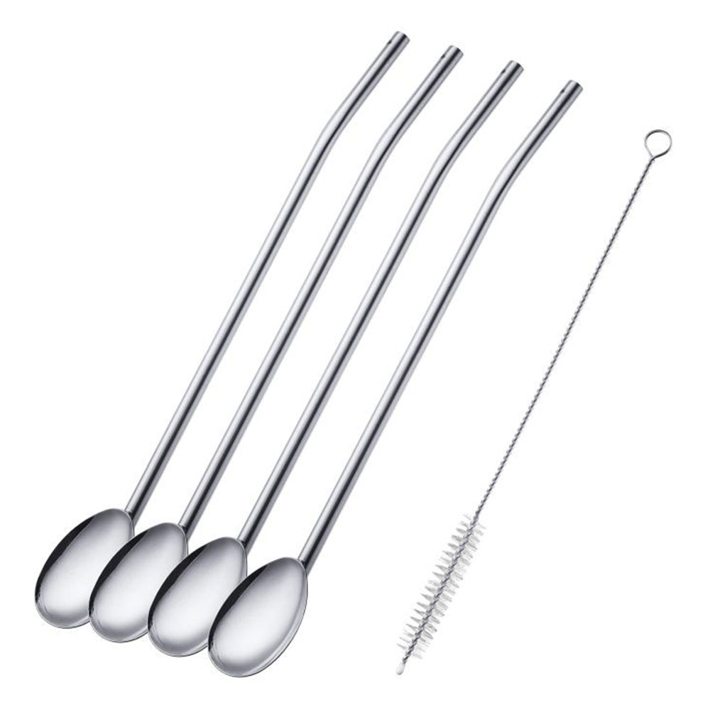 15 Pièces 2 en 1 Cuillère à Paille Réutilisable, Cuillères à
