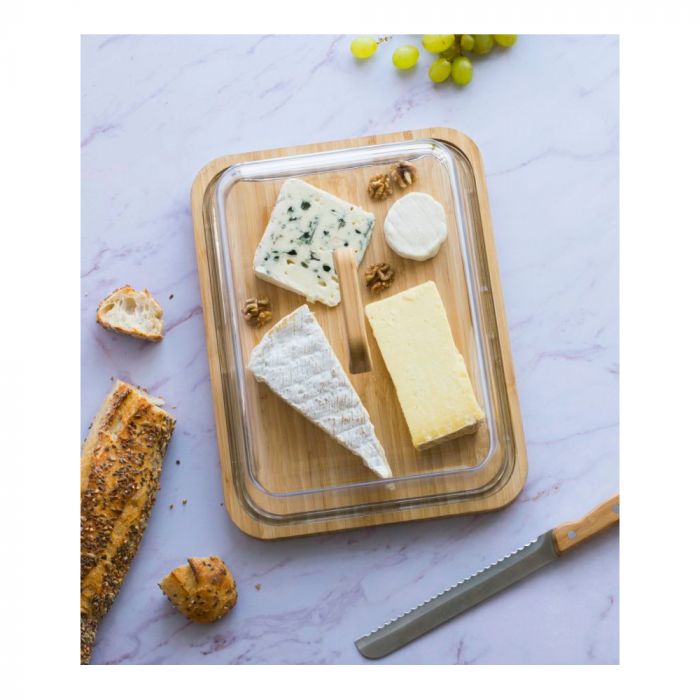 KIVY Boite a fromage pour frigo avec couvercle en bambou - Plateau fromage  - Cloche a fromage - Boîte à saucisses - Boîte à fromage - Boite a fromage  pour frigo anti