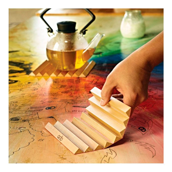 Set Dessous Plat Rangement Compact Dessous De Plat En Bois Forme Arbre - Lot De 4 Pliables + Support - Protection Table Sous-verre Isolant Bois Naturel