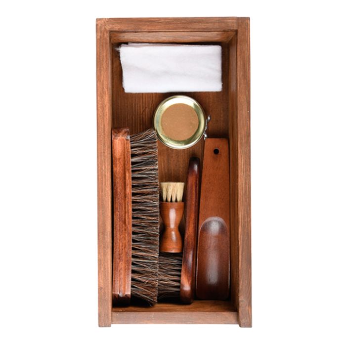 L’Héritier Du Temps Kit Entretien Chaussures - Coffret Cirage Complet Avec Repose-Pied En Bois